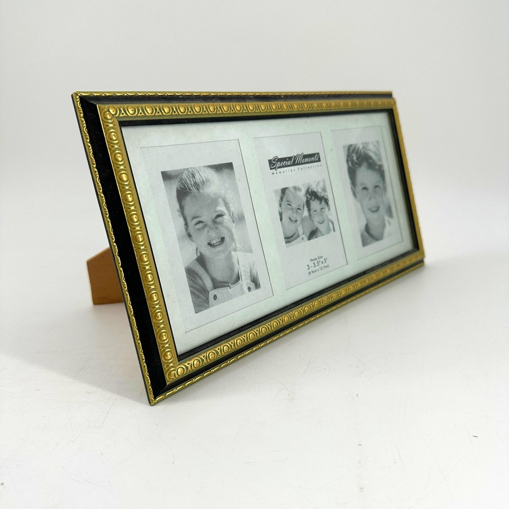 Triple Photo Frame Gold Black Ornate Tabletop Display‎ 3 Picture 3.5x5